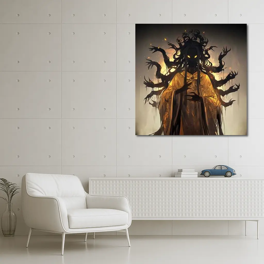 Dark Spirit Glowing Eyes Golden Robes Fantasy – Wall Art