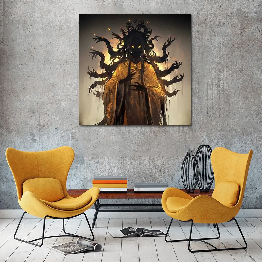 Dark Spirit Glowing Eyes Golden Robes Fantasy – Wall Art
