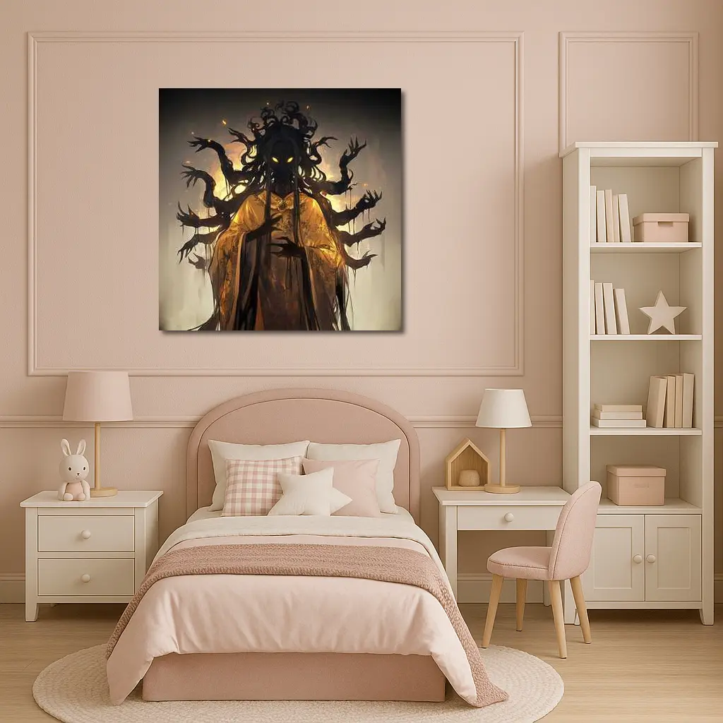 Dark Spirit Glowing Eyes Golden Robes Fantasy – Wall Art