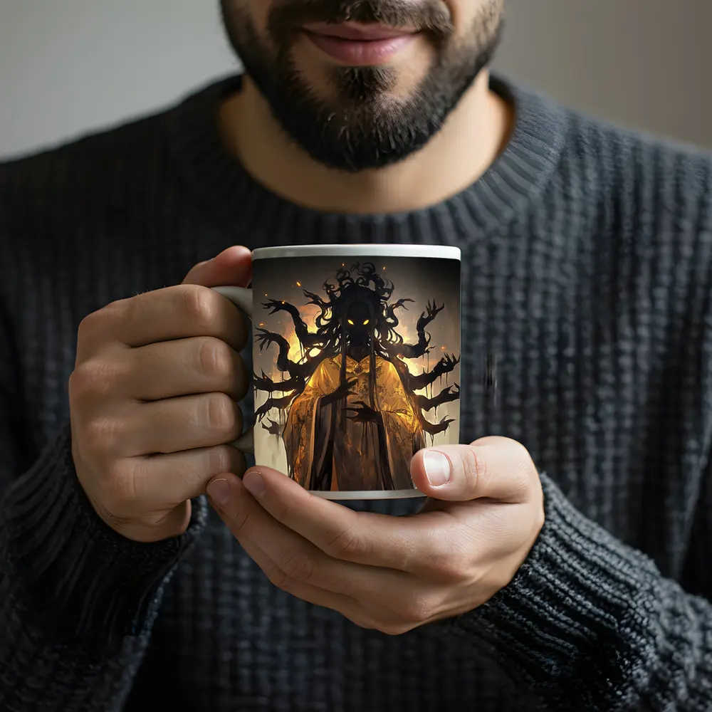 Dark Spirit Glowing Eyes Golden Robes Fantasy – Mugs