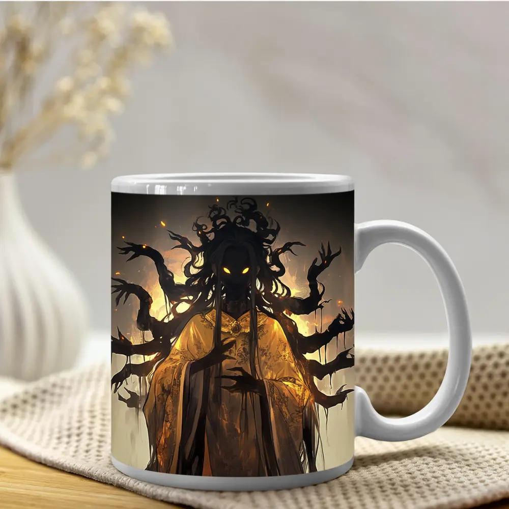 Dark Spirit Glowing Eyes Golden Robes Fantasy – Mugs