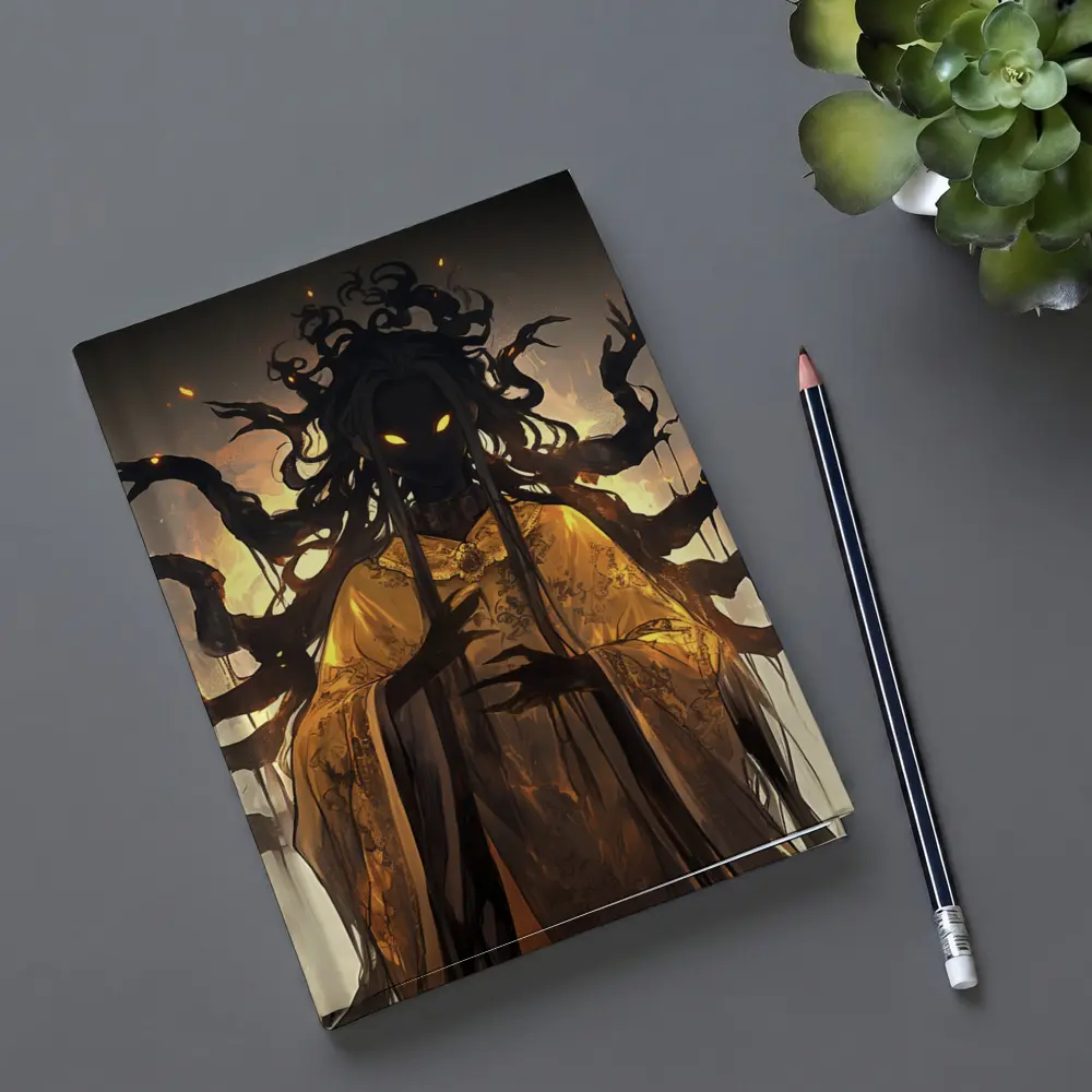 Dark Spirit Glowing Eyes Golden Robes Fantasy – Notebooks
