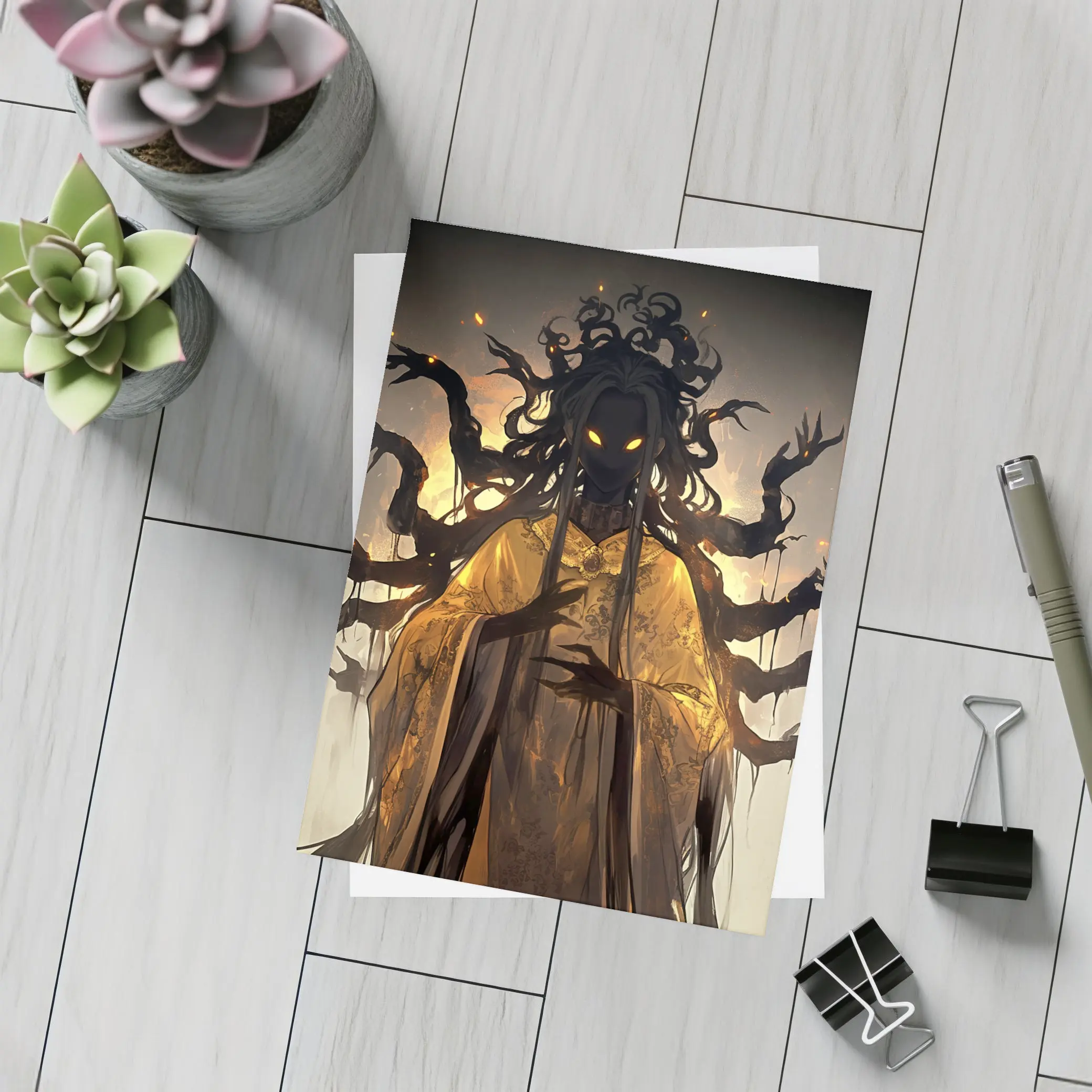 Dark Spirit Glowing Eyes Golden Robes Fantasy – Postcards