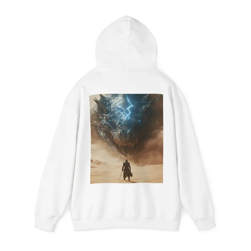 Warrior Facing Storm Dragon Desert Wasteland – Hoodies