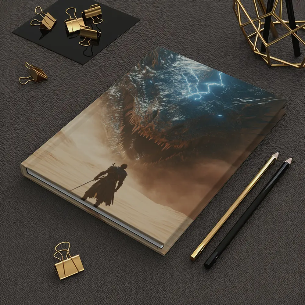 Warrior Facing Storm Dragon Desert Wasteland – Notebooks