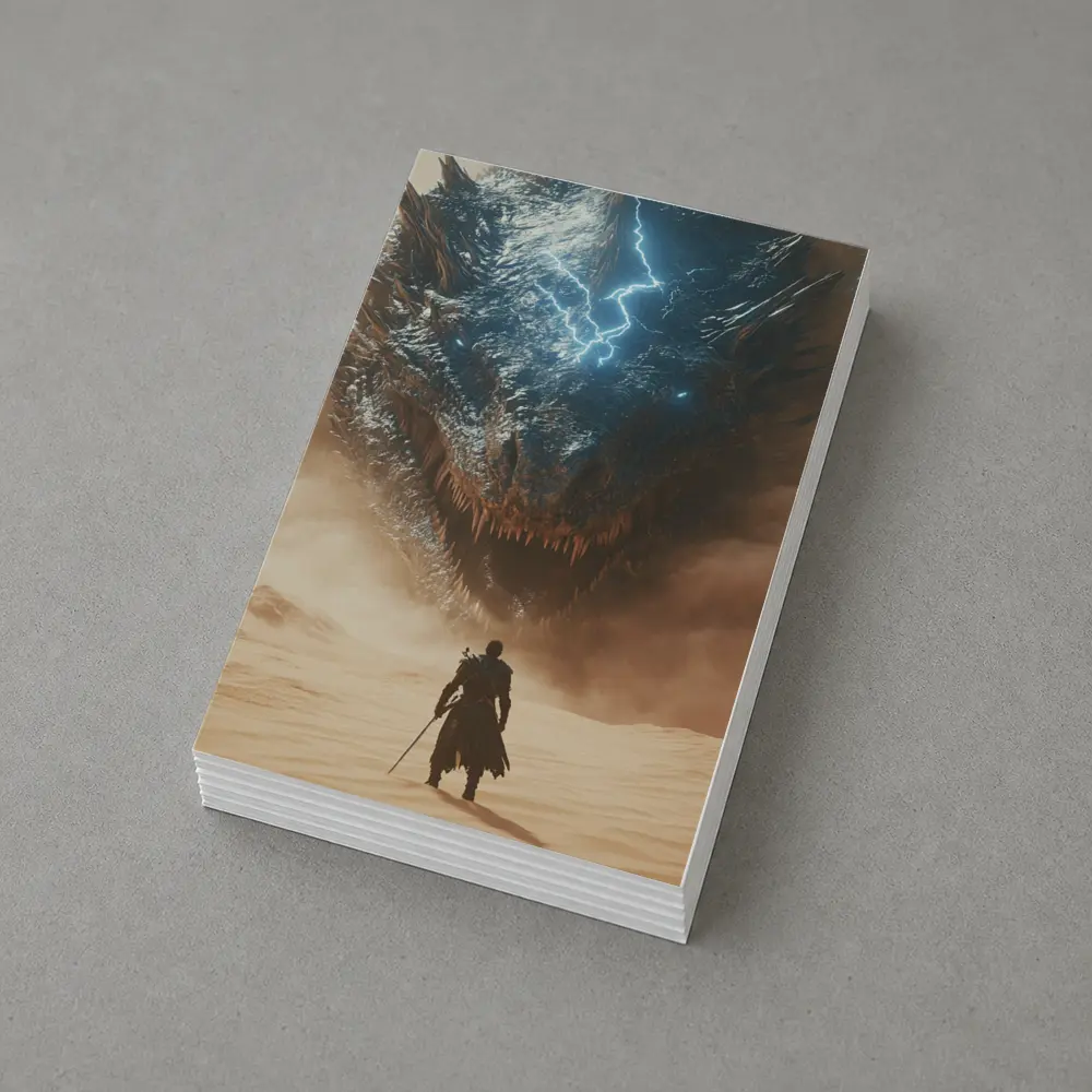 Warrior Facing Storm Dragon Desert Wasteland – Postcards