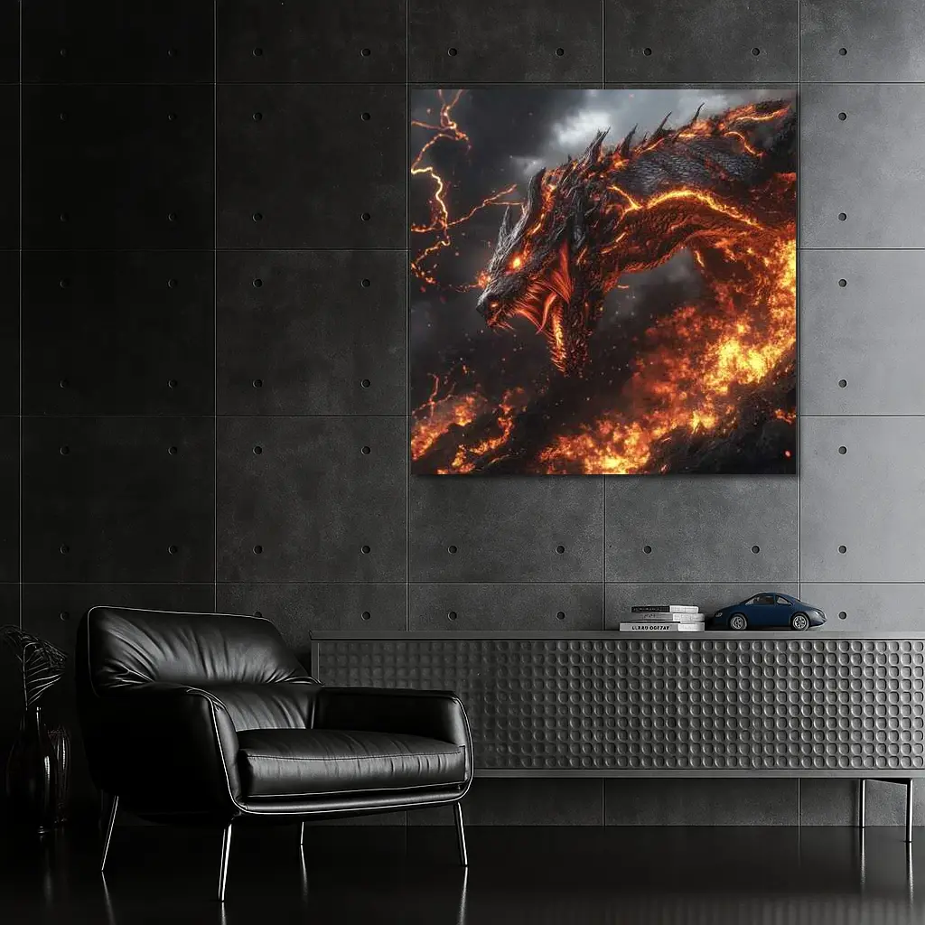 Fire Dragon Rising Through Storm Sky – Wall Art