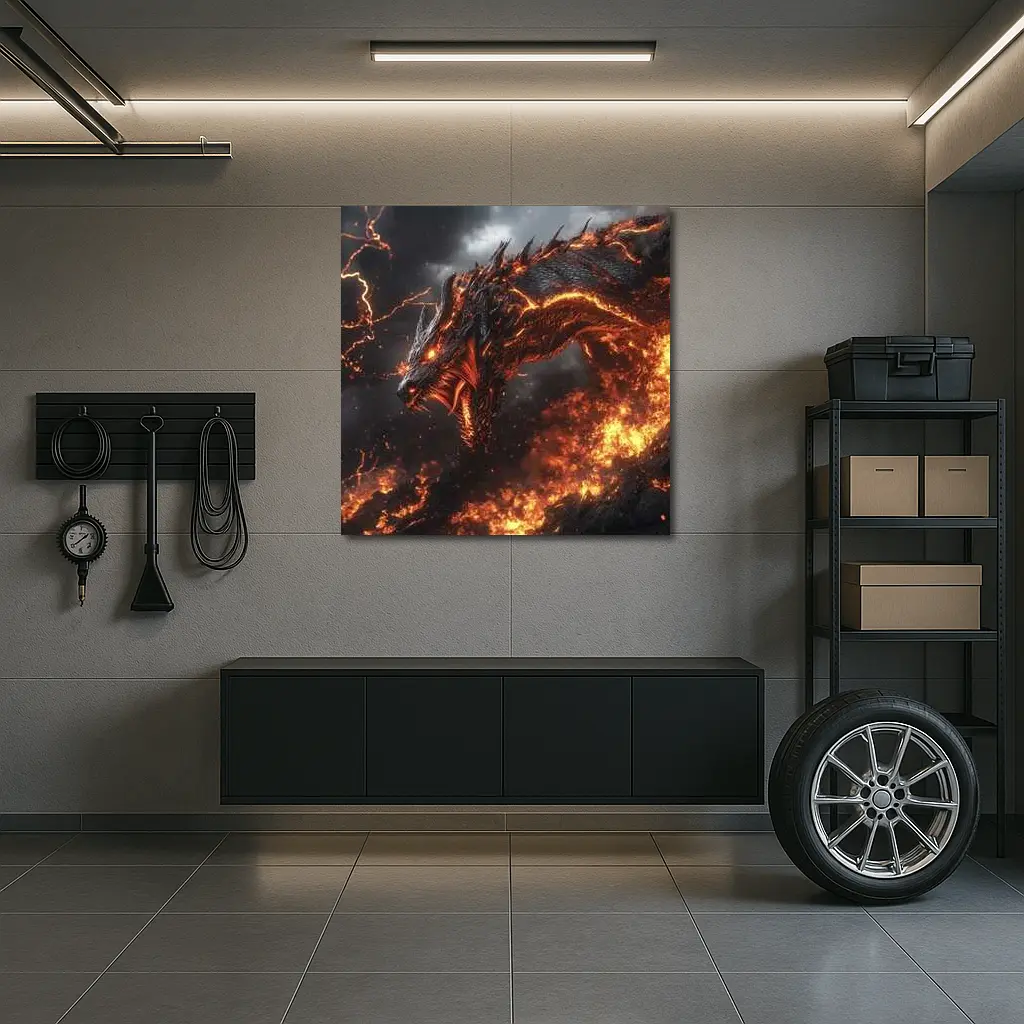 Fire Dragon Rising Through Storm Sky – Wall Art