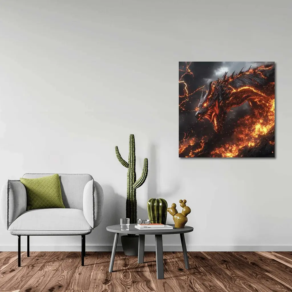 Fire Dragon Rising Through Storm Sky – Wall Art