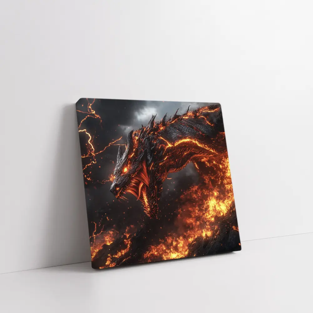 Fire Dragon Rising Through Storm Sky – Wall Art