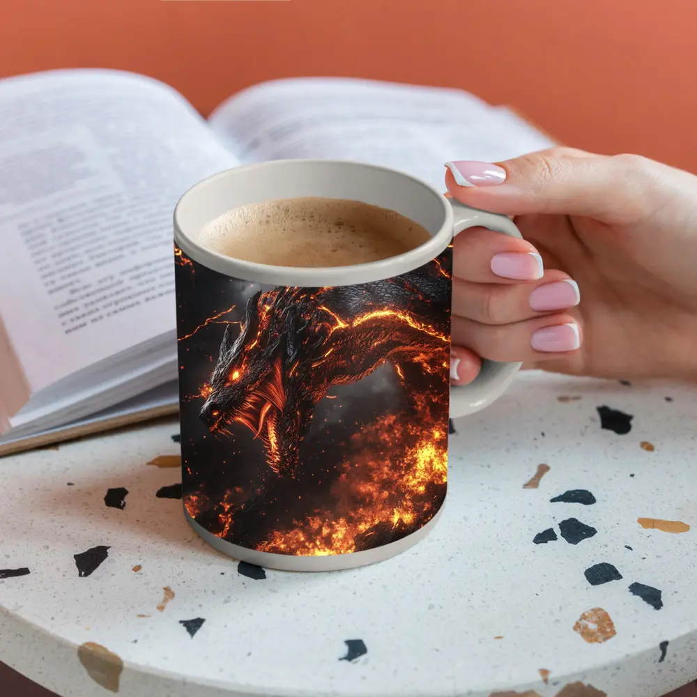 Fire Dragon Rising Through Storm Sky – Mugs