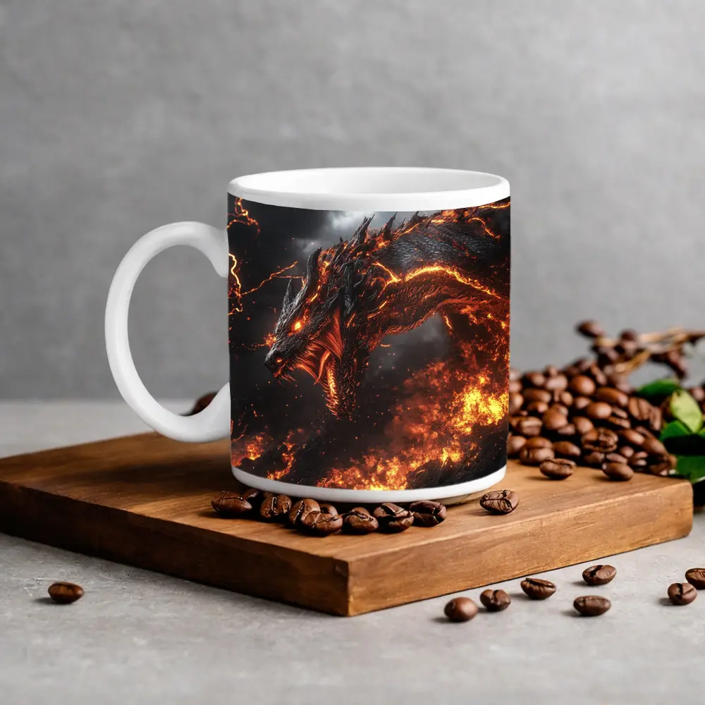 Fire Dragon Rising Through Storm Sky – Mugs