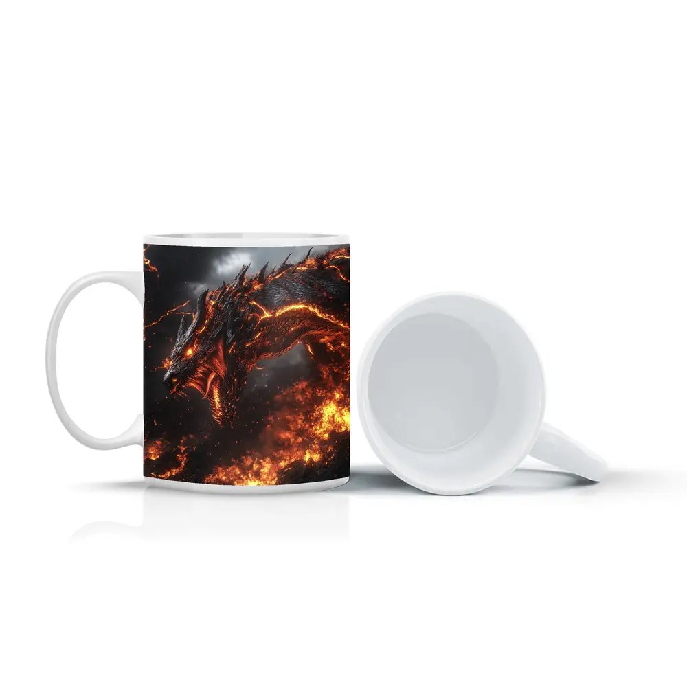 Fire Dragon Rising Through Storm Sky – Mugs
