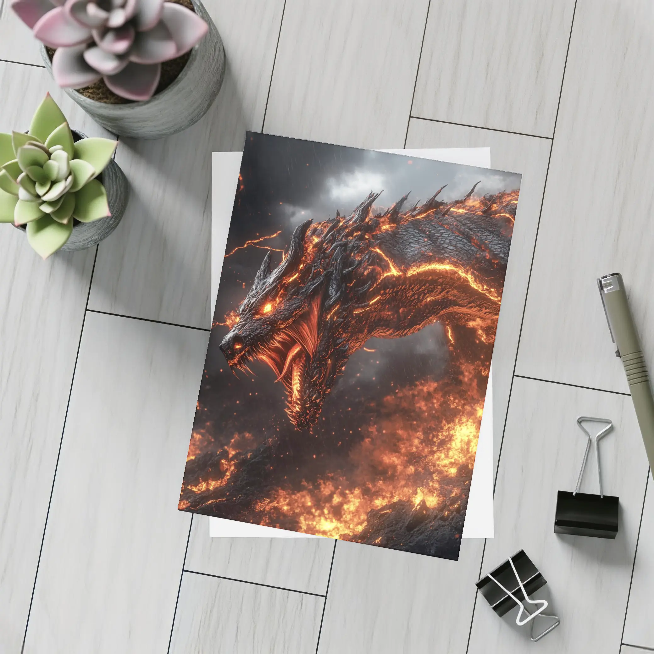 Fire Dragon Rising Through Storm Sky – Postcards