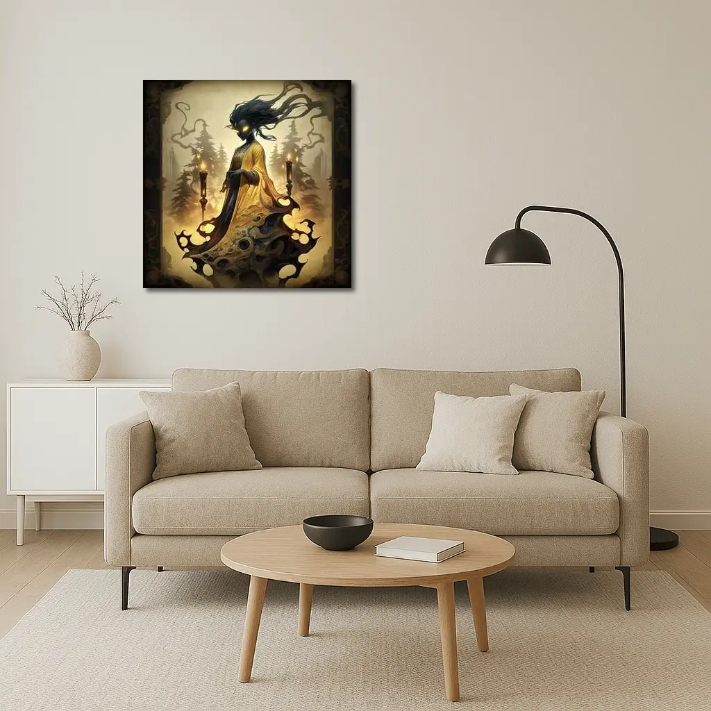 Dark Spirit Figure Glowing Eyes Forest Fantasy – Wall Art