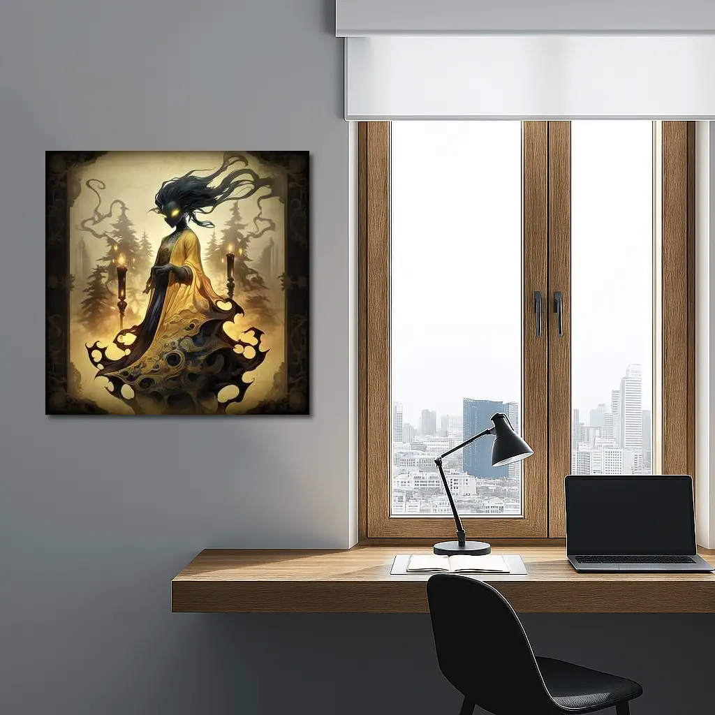 Dark Spirit Figure Glowing Eyes Forest Fantasy – Wall Art