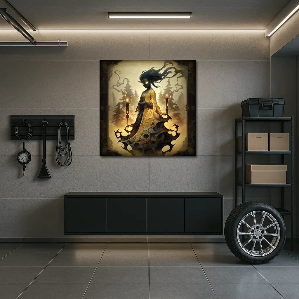 Dark Spirit Figure Glowing Eyes Forest Fantasy – Wall Art