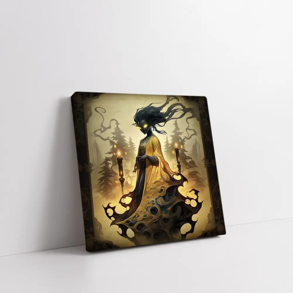 Dark Spirit Figure Glowing Eyes Forest Fantasy – Wall Art