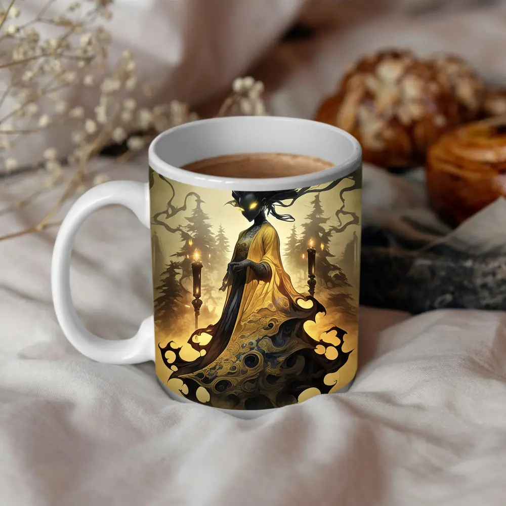 Dark Spirit Figure Glowing Eyes Forest Fantasy – Mugs