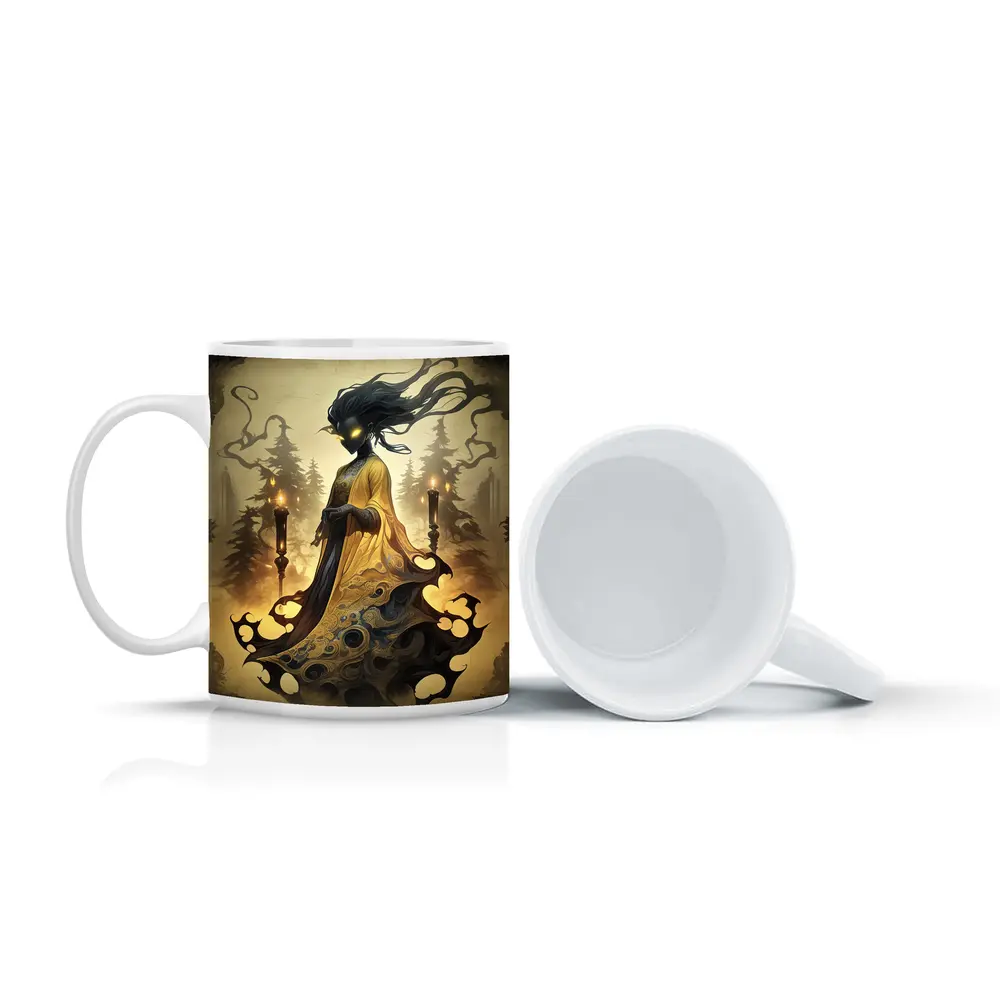 Dark Spirit Figure Glowing Eyes Forest Fantasy – Mugs