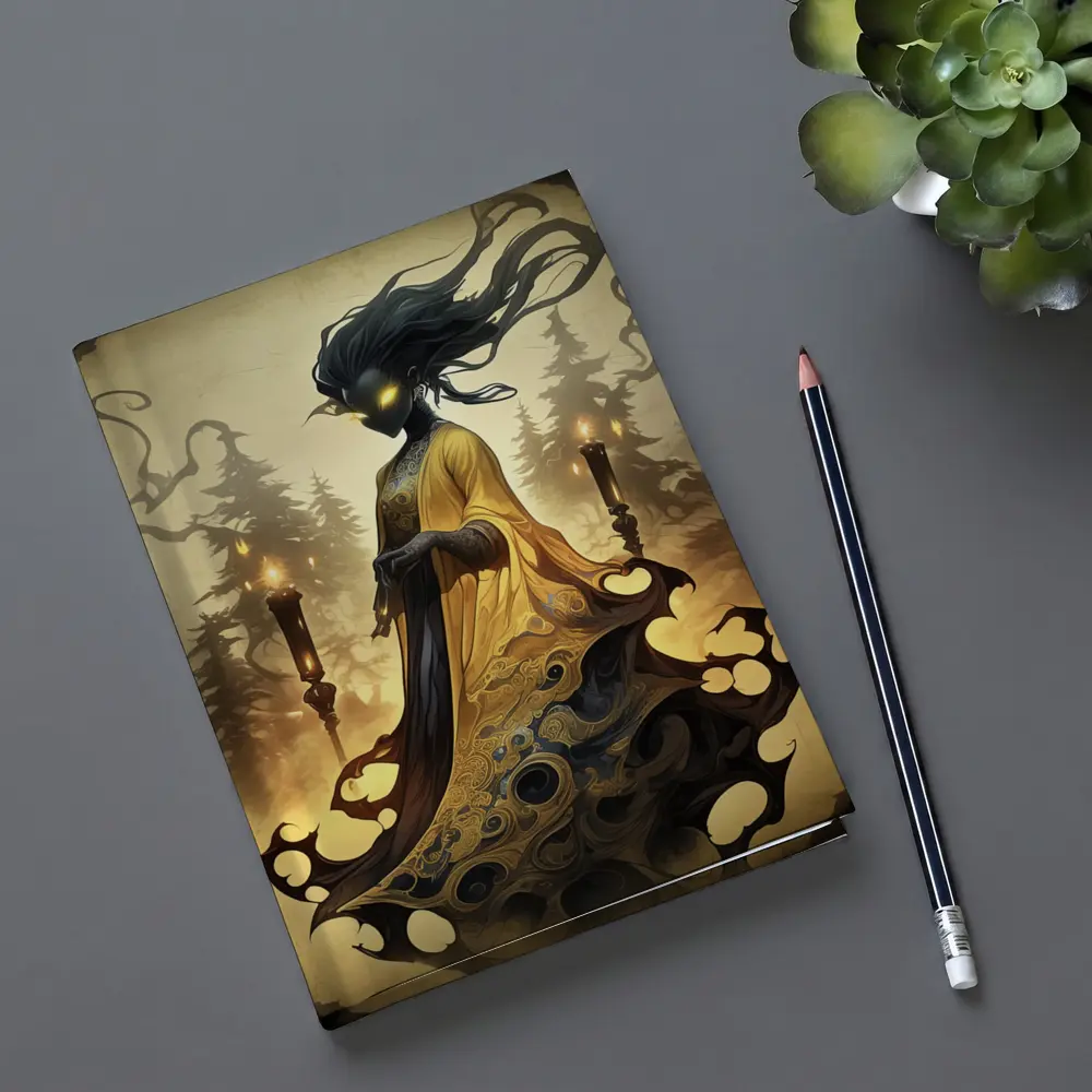 Dark Spirit Figure Glowing Eyes Forest Fantasy – Notebooks