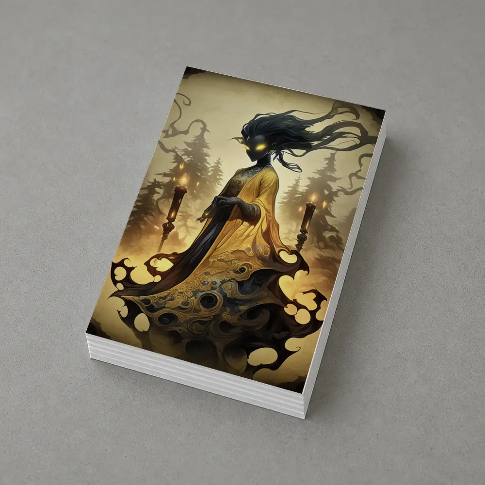 Dark Spirit Figure Glowing Eyes Forest Fantasy – Postcards