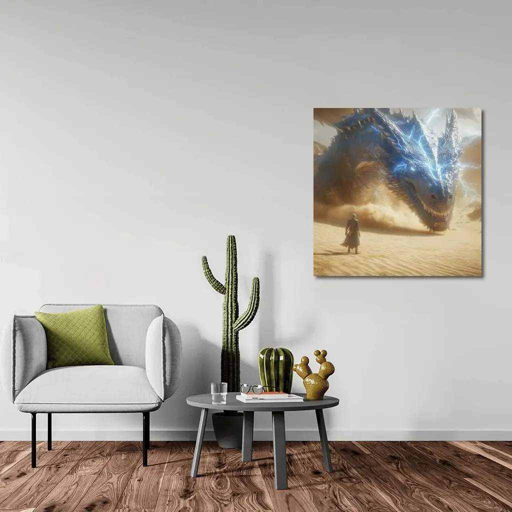 Blue Lightning Dragon Warrior Desert Confrontation – Wall Art