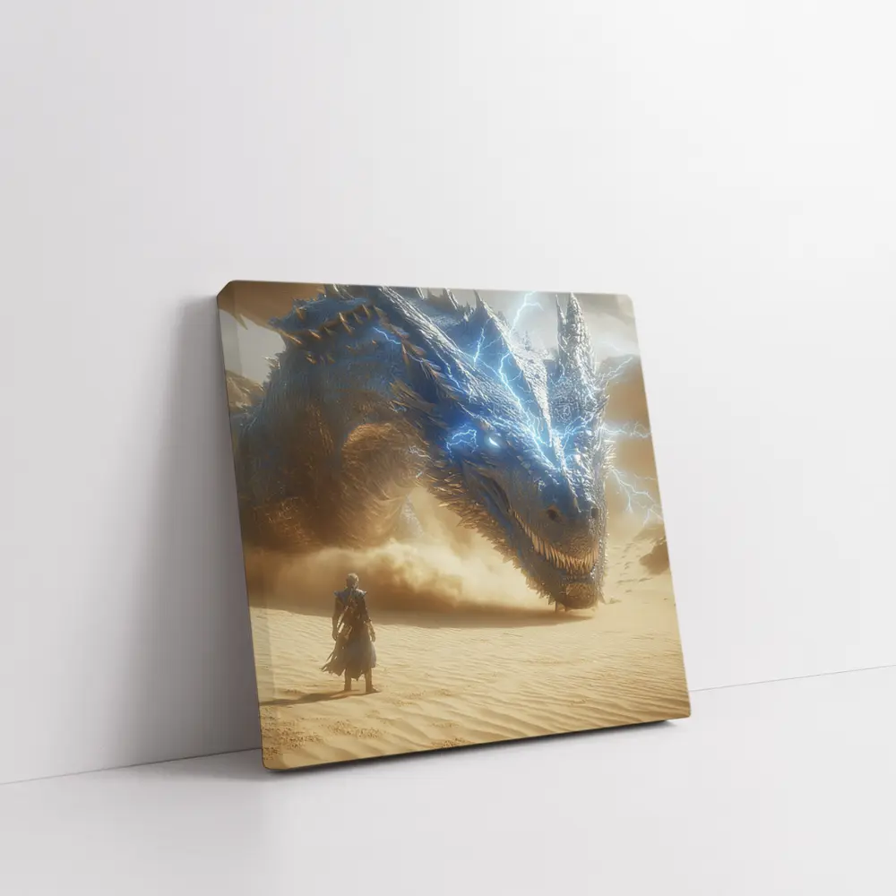 Blue Lightning Dragon Warrior Desert Confrontation – Wall Art