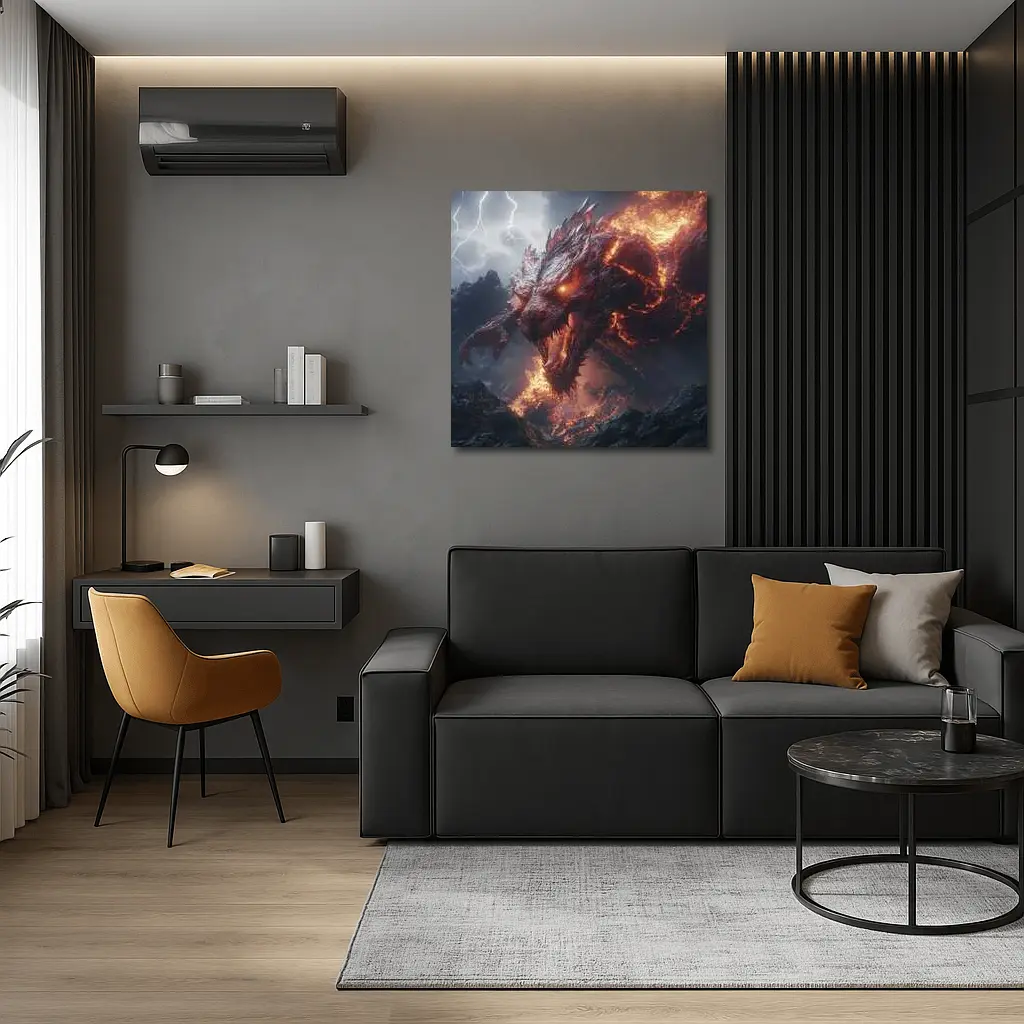Fire Dragon Roaring Over Dark Mountains – Wall Art