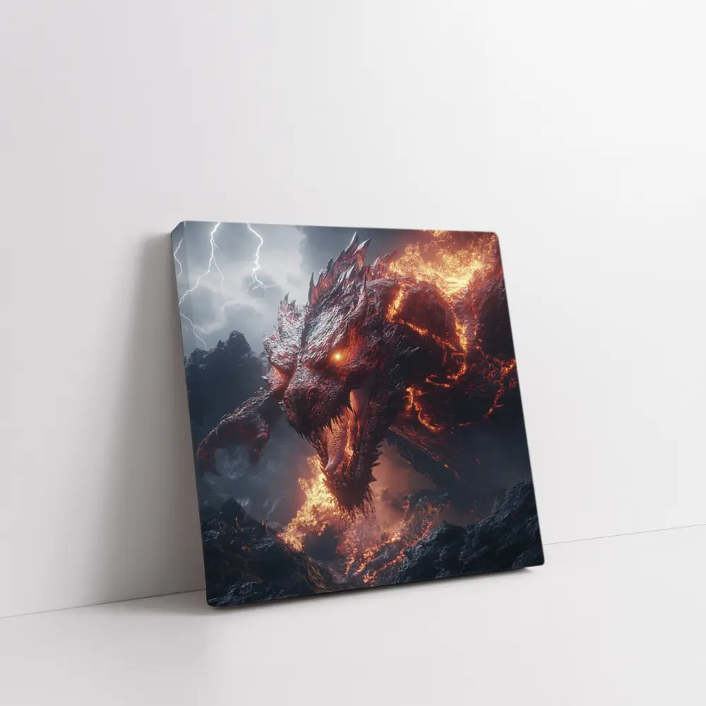 Fire Dragon Roaring Over Dark Mountains – Wall Art