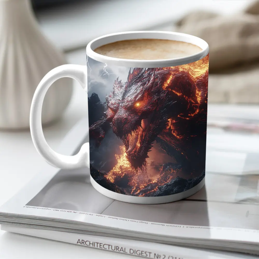 Fire Dragon Roaring Over Dark Mountains – Mugs