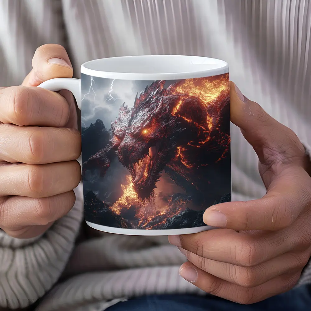 Fire Dragon Roaring Over Dark Mountains – Mugs