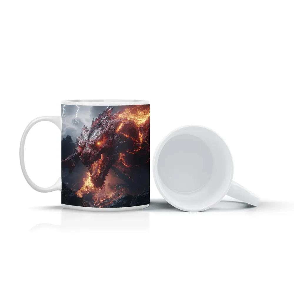 Fire Dragon Roaring Over Dark Mountains – Mugs