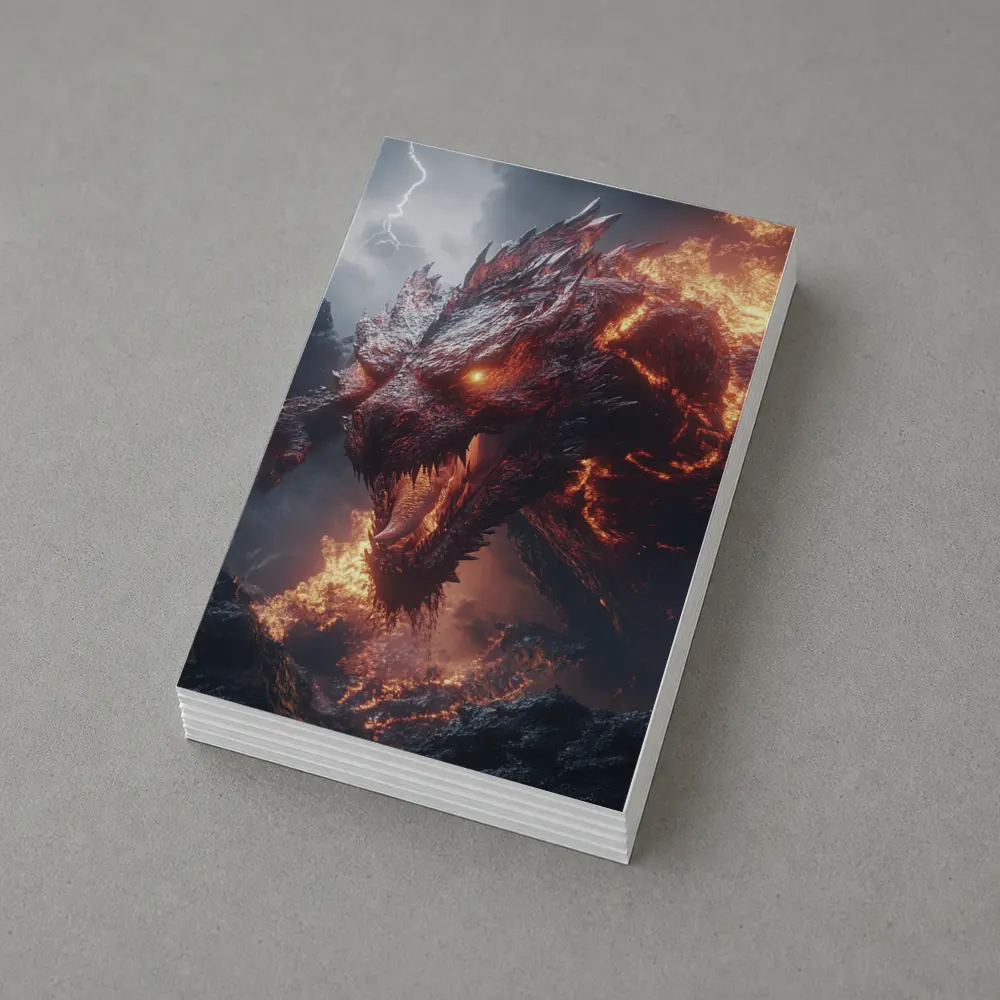 Fire Dragon Roaring Over Dark Mountains – Postcards
