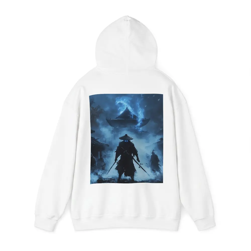 Glowing Eyes Samurai Temple Blue Night – Hoodies