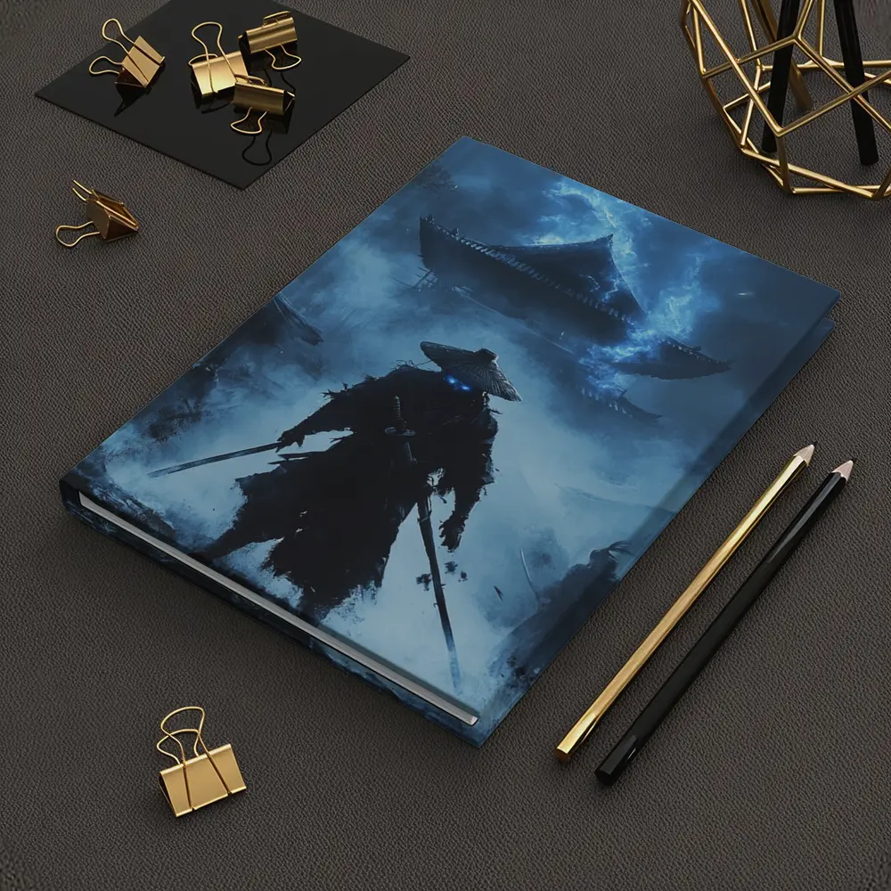 Glowing Eyes Samurai Temple Blue Night – Notebooks