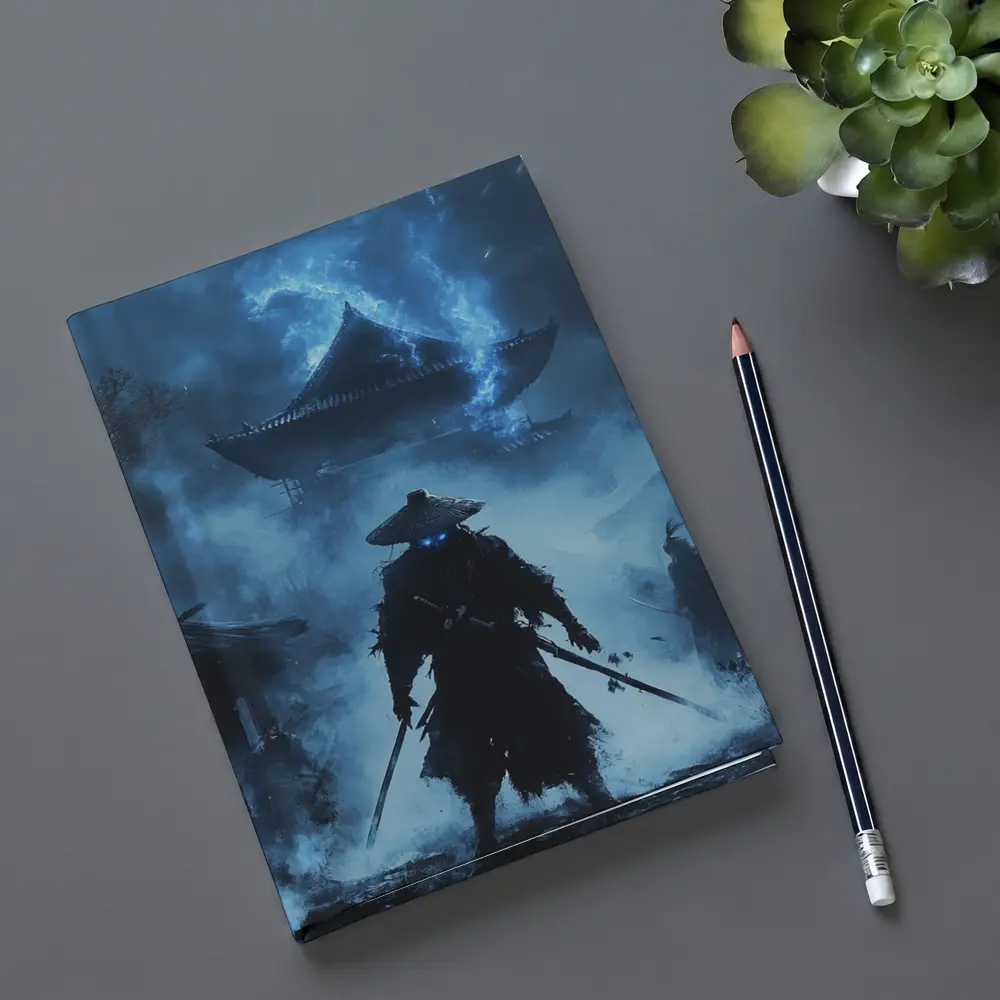 Glowing Eyes Samurai Temple Blue Night – Notebooks