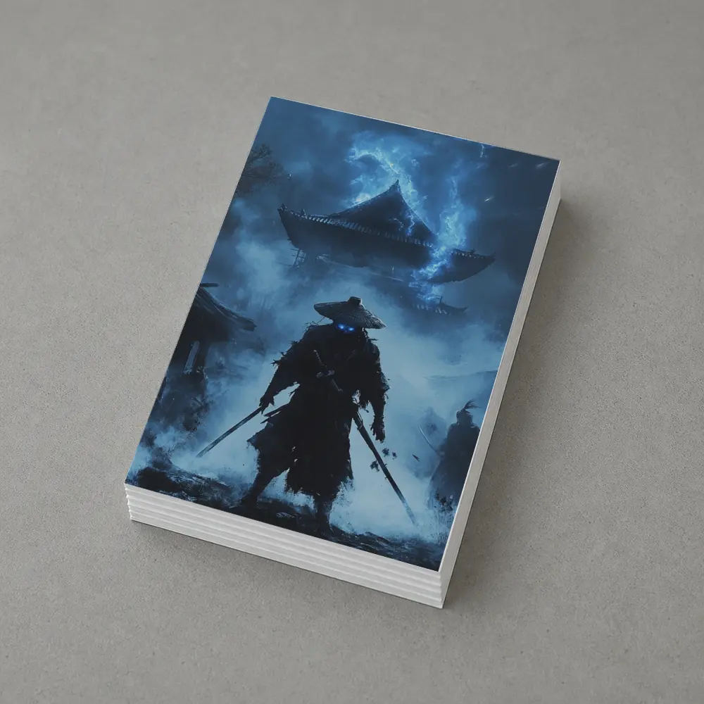 Glowing Eyes Samurai Temple Blue Night – Postcards