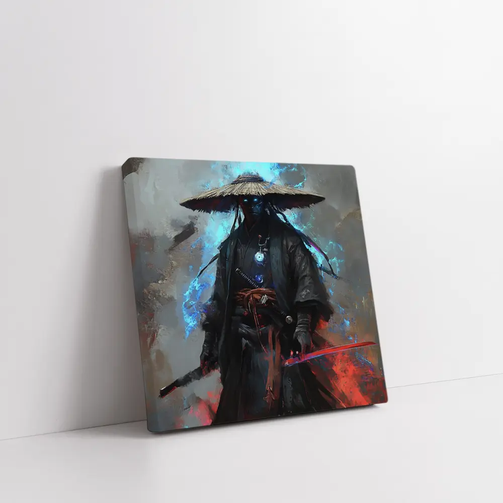 Dark Samurai Warrior with Glowing Blue Energy – Wall Art