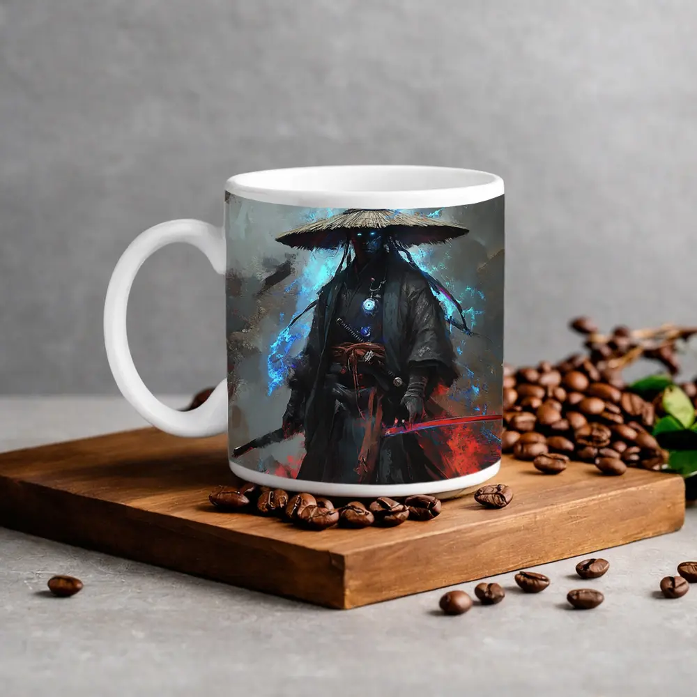 Dark Samurai Warrior with Glowing Blue Energy – Mugs