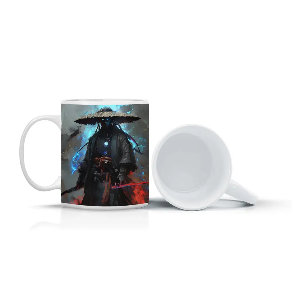 Dark Samurai Warrior with Glowing Blue Energy – Mugs