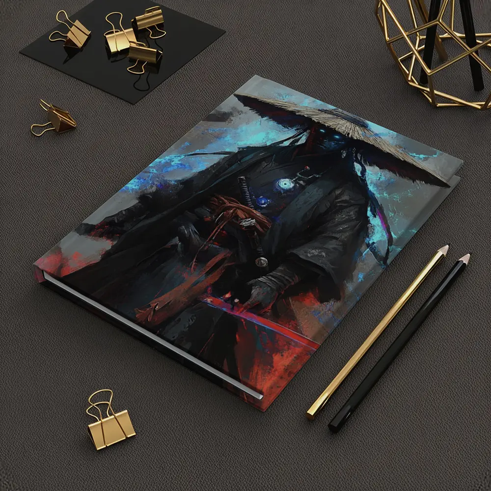 Dark Samurai Warrior with Glowing Blue Energy – Notebooks