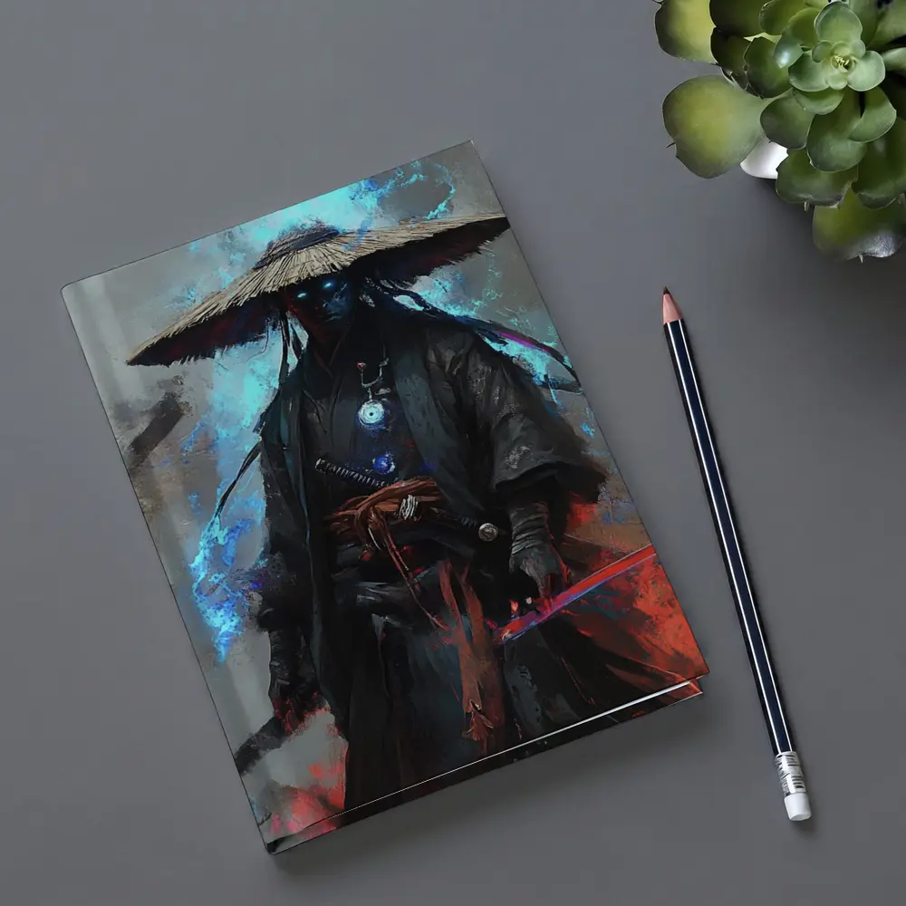 Dark Samurai Warrior with Glowing Blue Energy – Notebooks