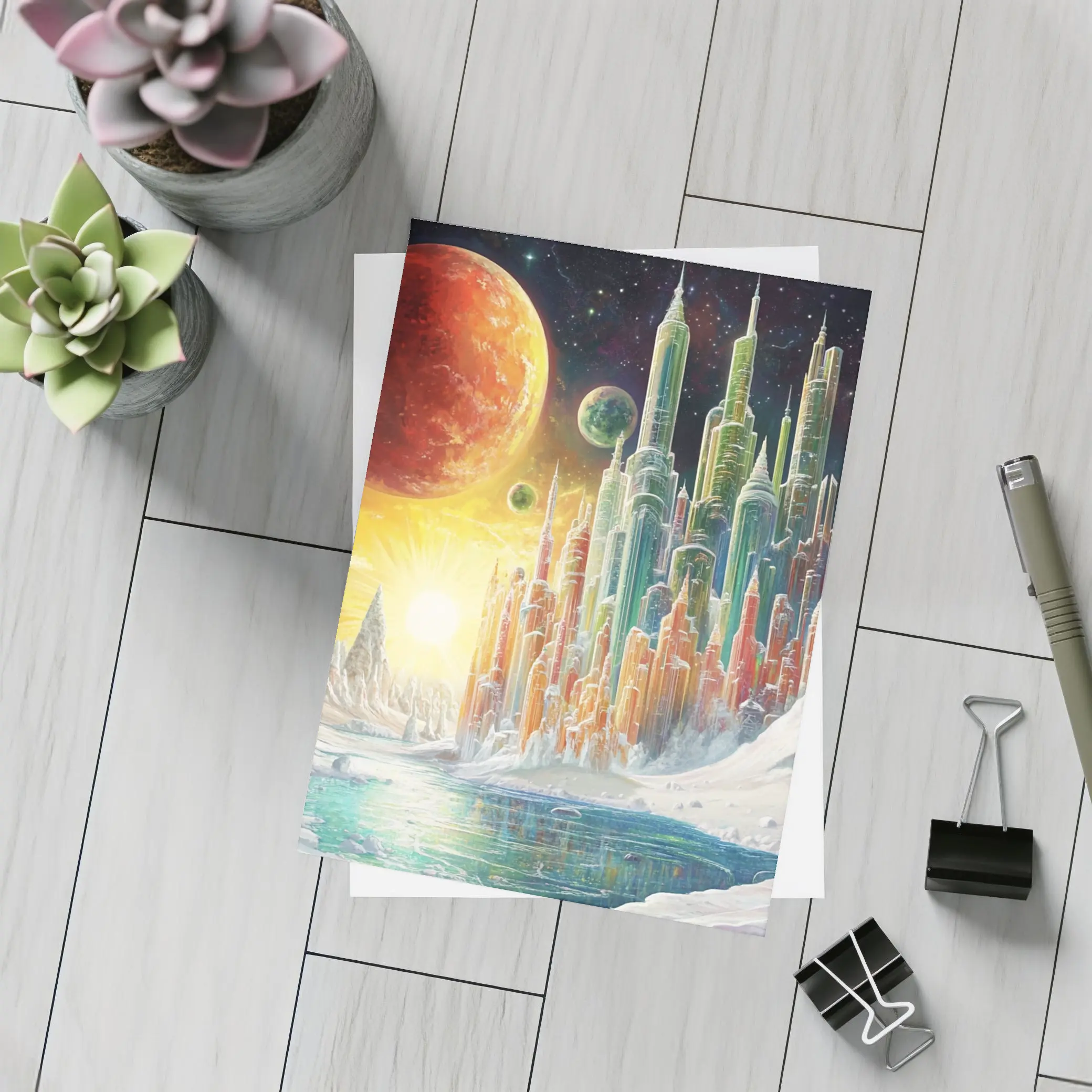 Futuristic City Alien Planet Space Art – Postcards