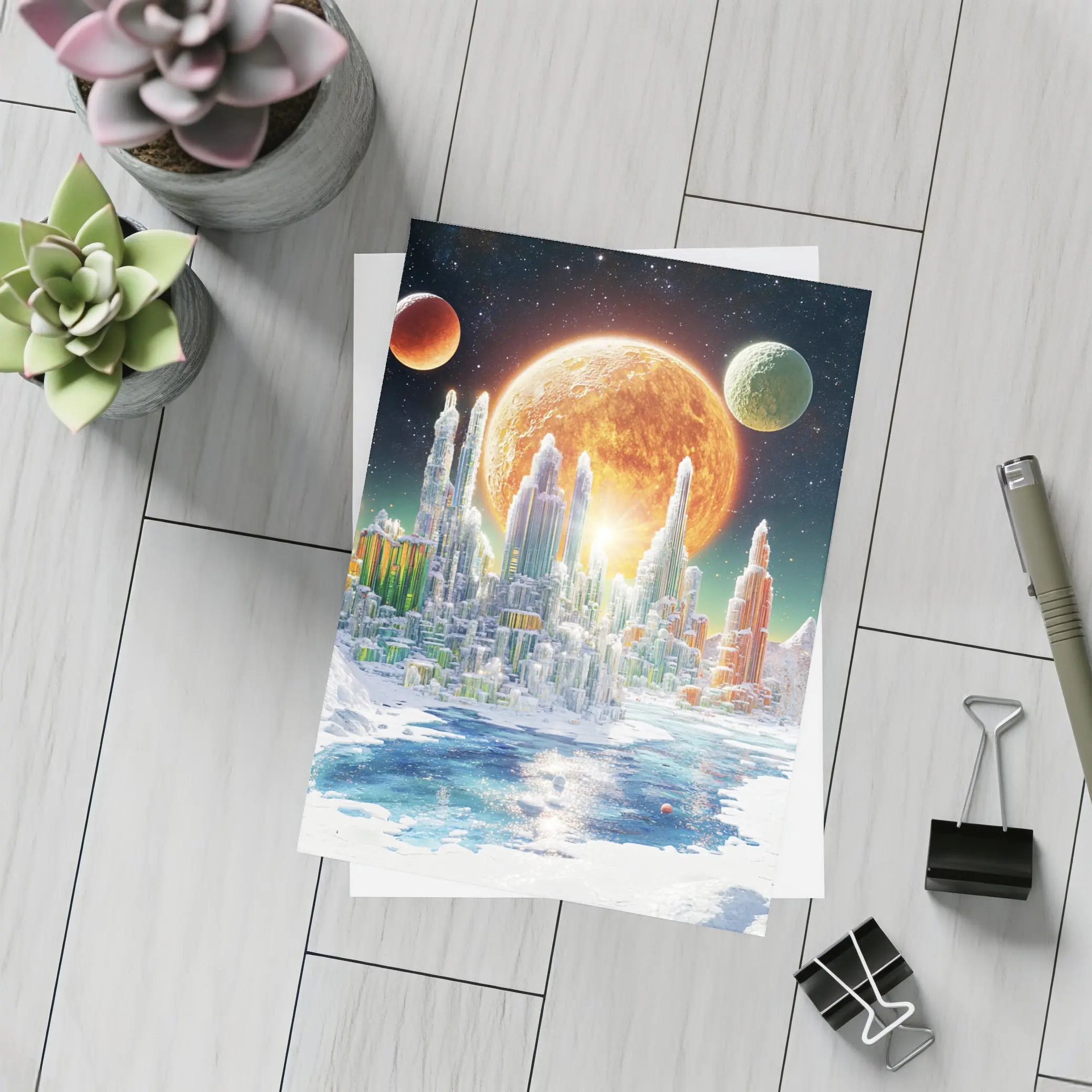 Alien Crystal City Frozen Planet Space – Postcards