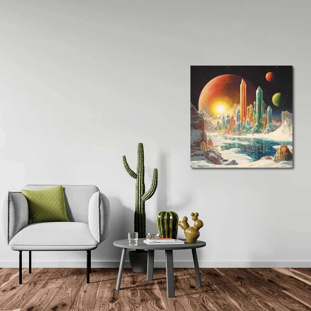 Retro Sci Fi Crystal City Space Landscape – Wall Art