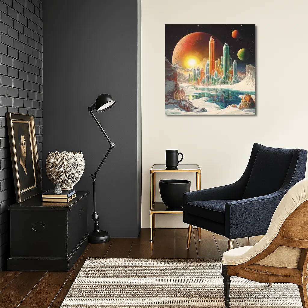 Retro Sci Fi Crystal City Space Landscape – Wall Art