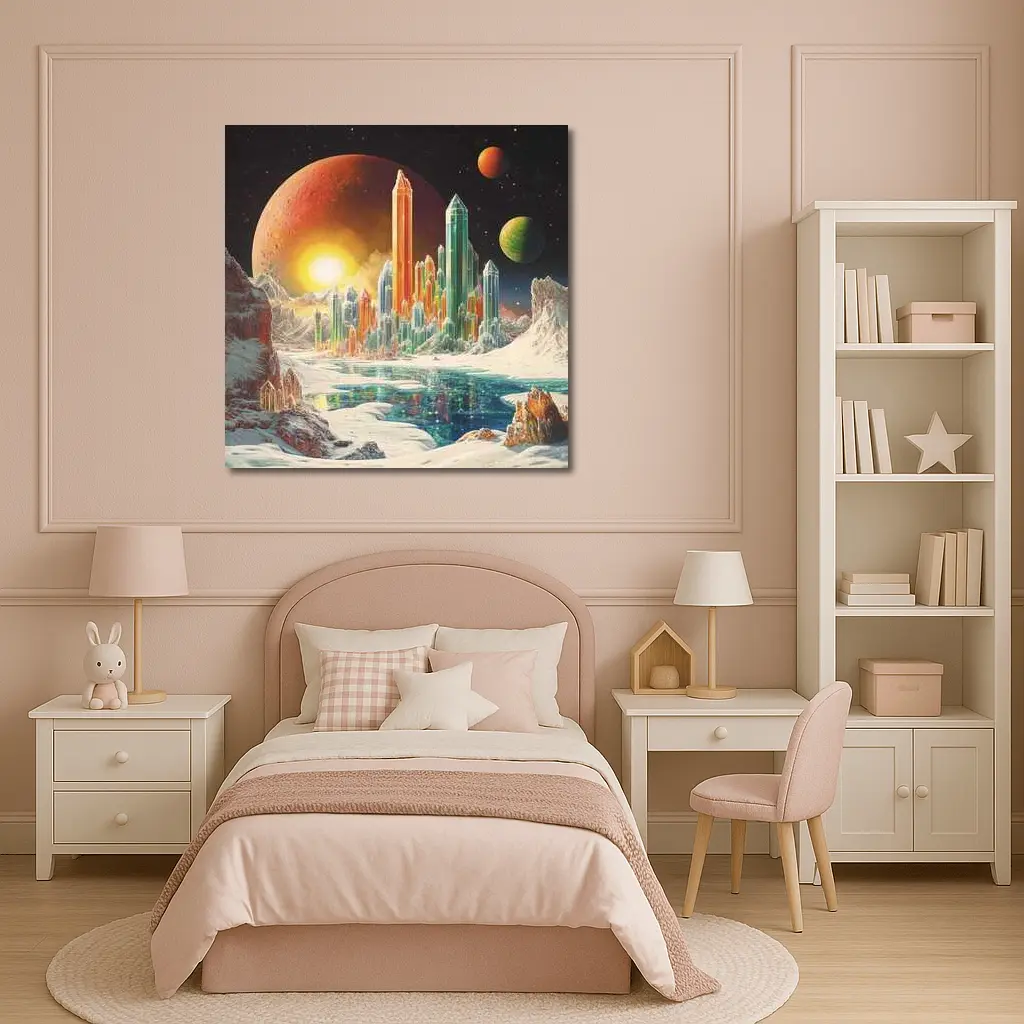 Retro Sci Fi Crystal City Space Landscape – Wall Art