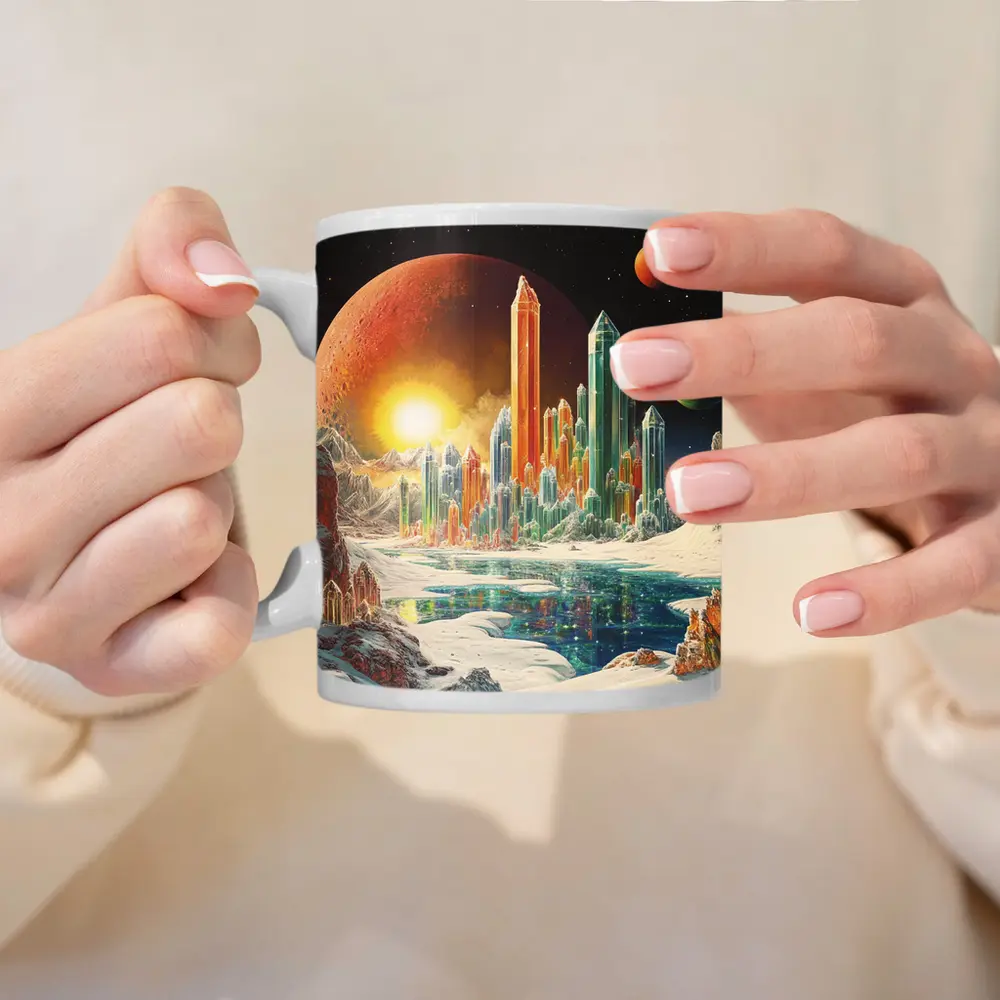 Retro Sci Fi Crystal City Space Landscape – Mugs