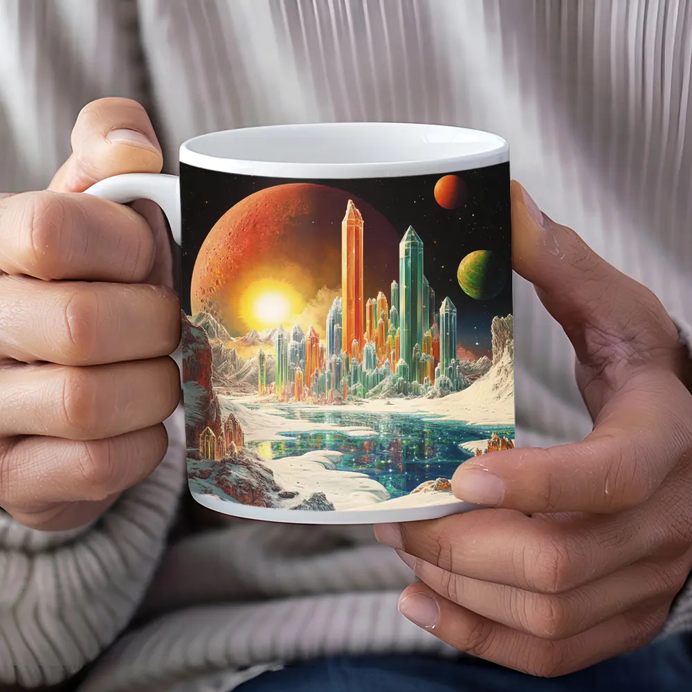 Retro Sci Fi Crystal City Space Landscape – Mugs